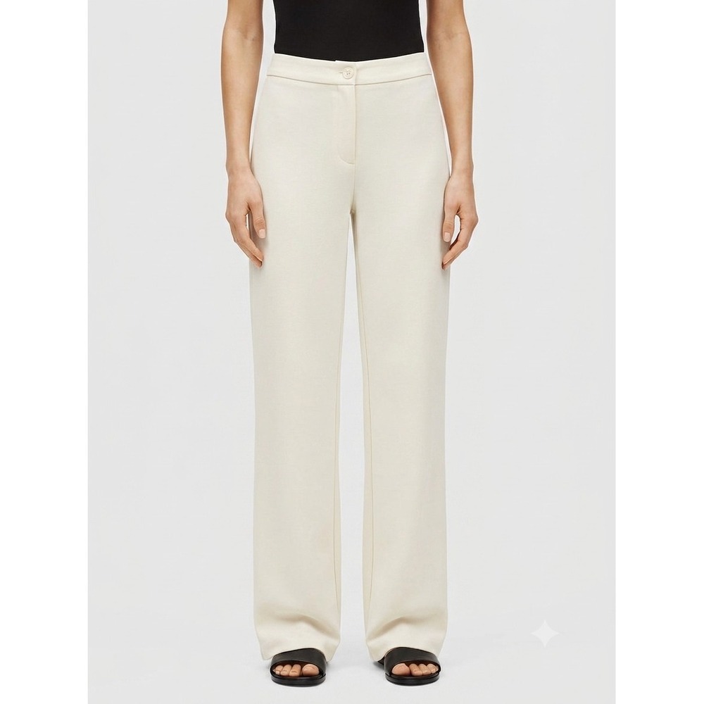 Eileen Fisher M Bone/Cream Flex Tencel Ponte Straight Leg‎ Pants Elastic Back